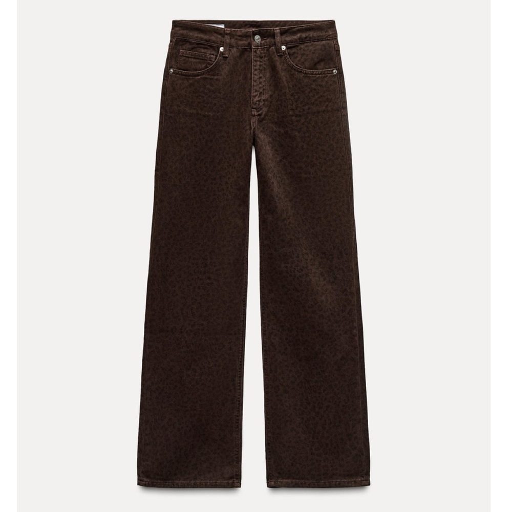 ZARA Leopard Print Brown Wide-Leg Jeans